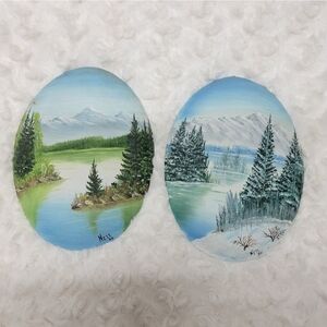 Set of original hand painted landscape wall hangings vintage ARTIST "NETT